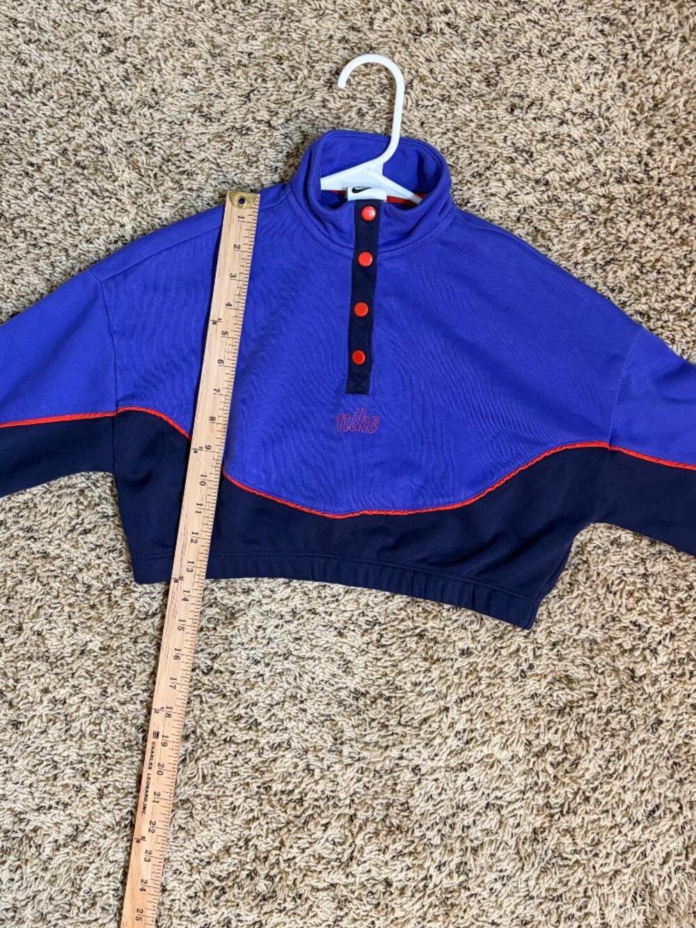 Nike Cropped Half-Snap Sweat Shirt Purple Navy Colorblock Size M - Picture 4 of 8